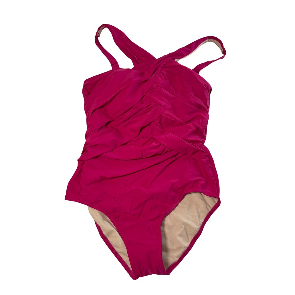 Swimsuits For All Magenta Pink Ruched Crossover One‎ Piece Swimsuit Size 12 4274
